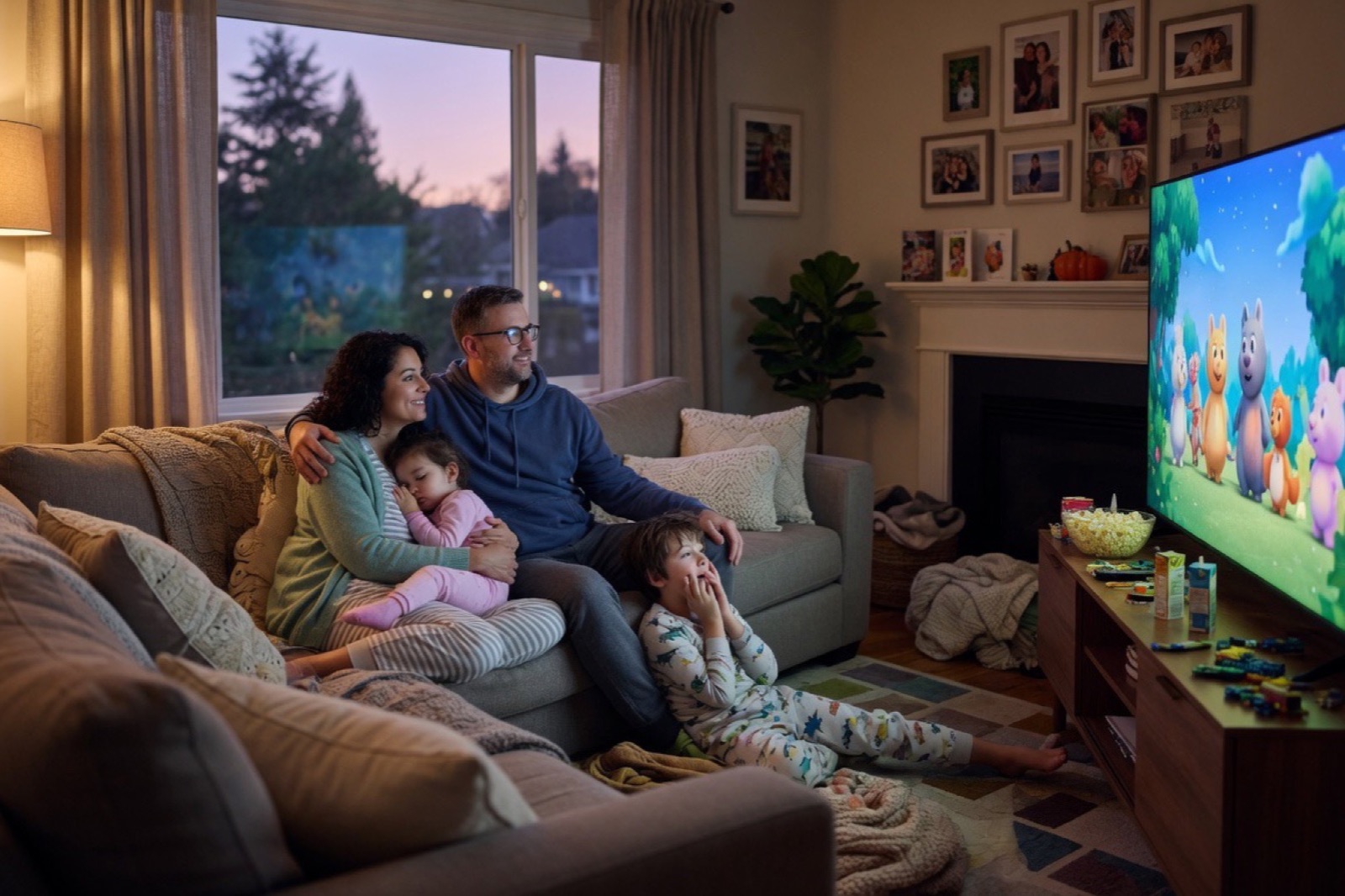 A family watching streaming TV at home