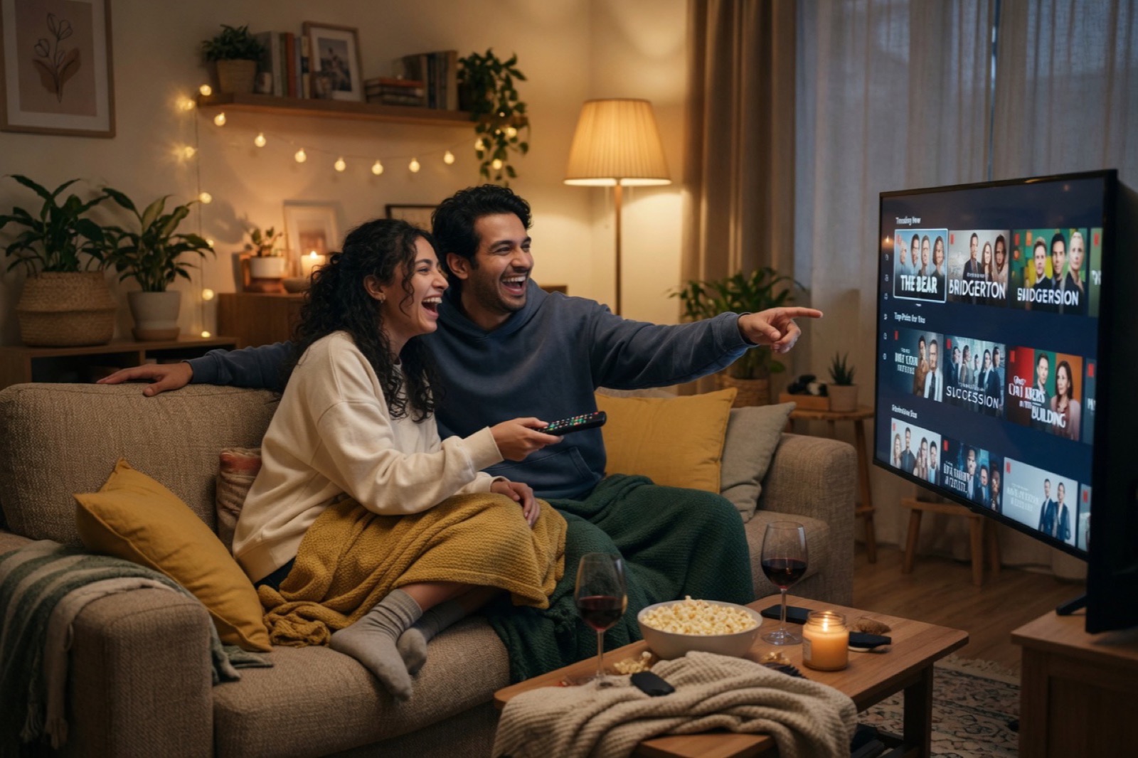 A couple choosing a show on their smart TV