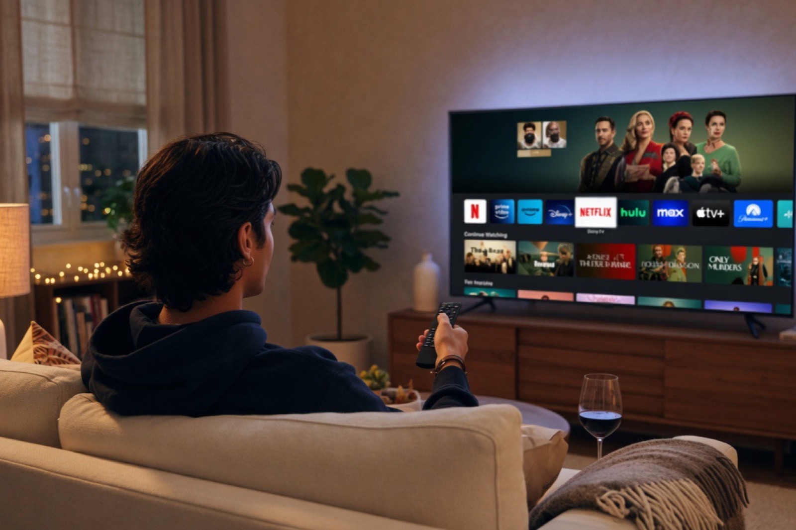 Browsing streaming apps on a smart TV from the couch